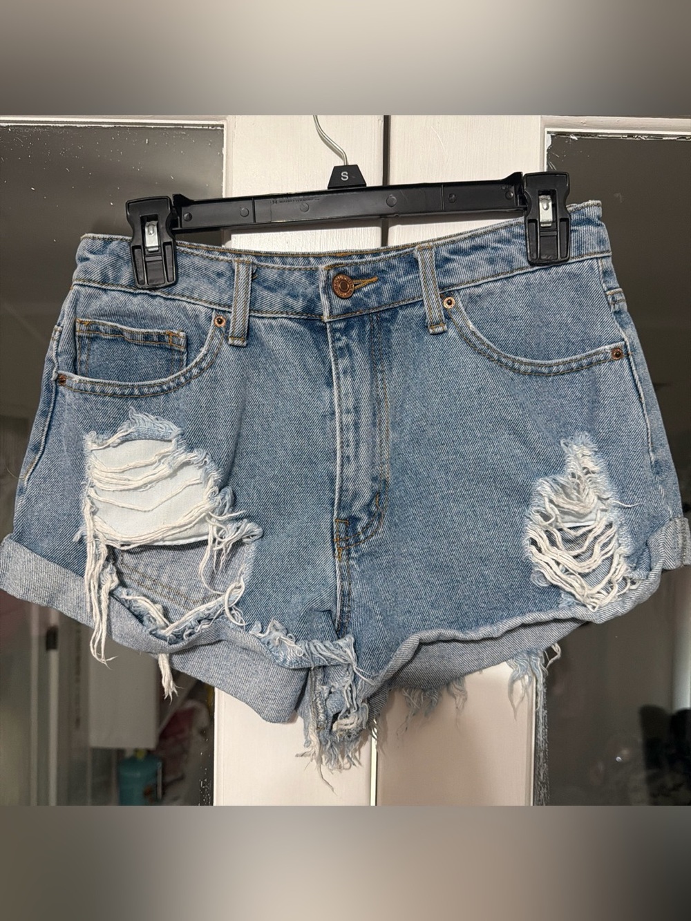 Forever 21 Light Blue Distressed Denim Shorts
